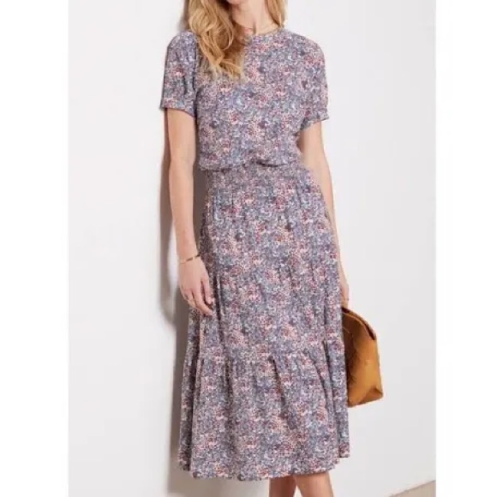 Nation‎ LTD Martine Knit Midi Dress Size Small Floral Print Tiered Smocked Waist - Picture 8 of 8